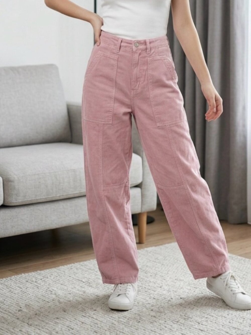 NWT Universal Threads Easy Barrel High Rise Wide Leg Pink Cargo Jeans 4